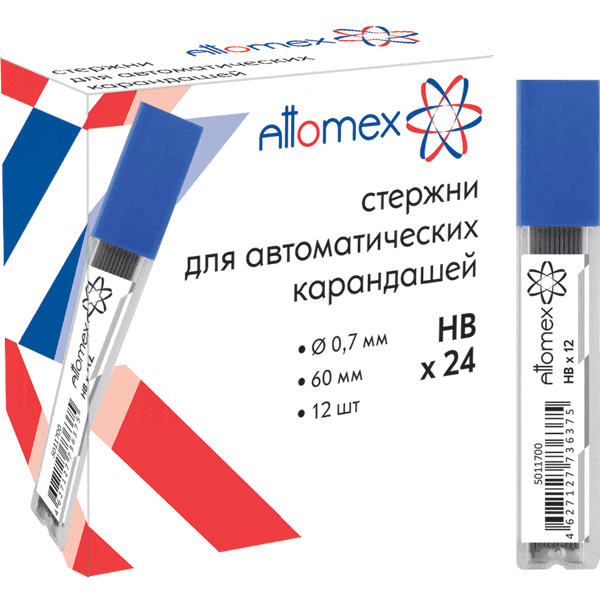 Грифели для механических карандашей Attomex 0.7 мм, HB, 12 шт, 5011700