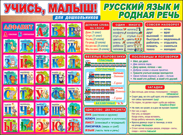 Плакат А2,'Учись малыш! Русский язык и родная речь', 0800555