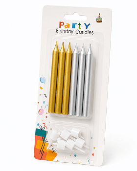 Набор свечей для торта, PARTY, 6шт, уп, золото, серебро, 6605-2